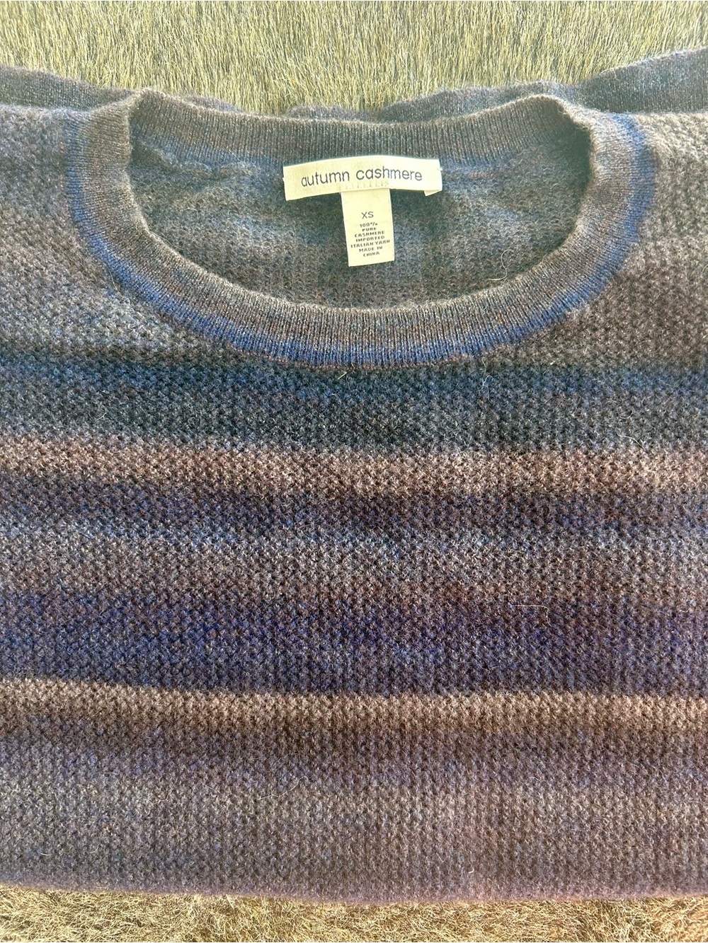 Autumn Cashmere Men's Striped Crewneck Sweater in Blue and Gray